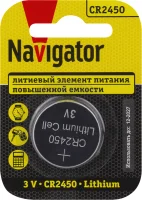 Элемент питания литиевый CR2450 93 824 NBT-CR2450-BP1 (блист.1шт) NAVIGATOR 93824