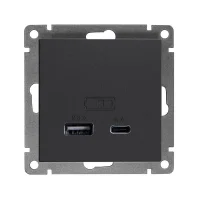 Розетка 2-м USB СП Афина тип А+С 5В 1х2.4А 2х4А механизм графит Universal А0059-Gr