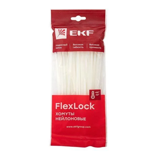 Хомут P6.6 4.6х160 FlexLock стандартный бел. (уп.100шт) PROxima EKF plc-fl-ctsw-4.6x160