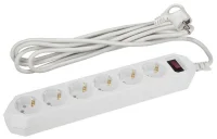 Удлинитель с сетевым фильтром 6х5м с заземл. 10А IP20 USF-6es-5m-W с выкл. с базов. защитой бел. Эра Б0037264