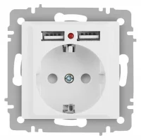 Розетка 1-м СП Accent 6-410-01М 16А IP20 250В P+E Schuko защ. шторки + 2хUSB бел. матов. Intro Б0063691