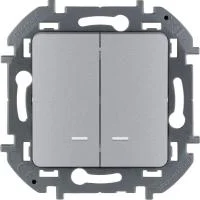 Выключатель 2-кл. Inspiria 10А IP20 250В 10AX с подсветкой/индикацией механизм алюм. Leg 673632