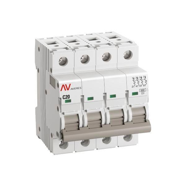 Выключатель автоматический модульный 4п C 20А 6кА AV-6 AVERES EKF mcb6-4-20C-av