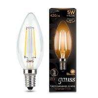 Лампа светодиодная филаментная Black Filament 5Вт свеча 2700К тепл. бел. E14 420лм GAUSS 103801105