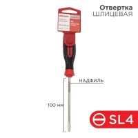 Отвертка шлицевая SL 4х100мм трехкомпонентн. рукоятка сталь S2 Rexant 12-6424-1
