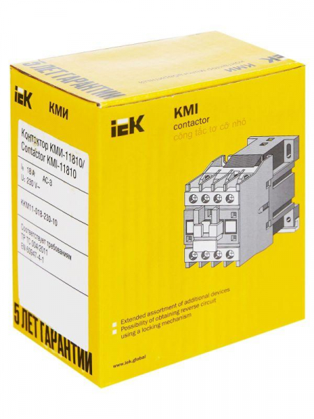 Контактор КМИ-11810 18А 230В/АС3 1НО IEK KKM11-018-230-10