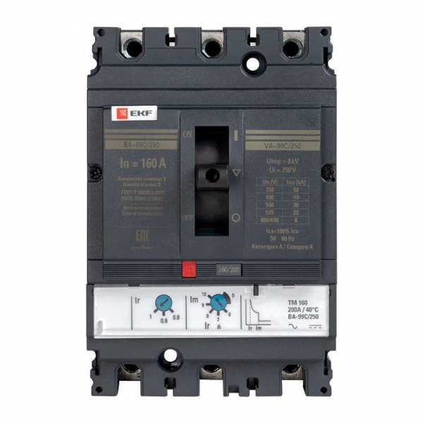 Выключатель автоматический 3п 250/160А 45кА ВА-99C Compact NS PROxima EKF mccb99C-250-160