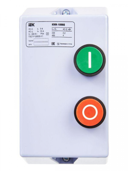 Контактор КМИ-10960 9А 380В/АС3 IP54 IEK KKM16-009-380-00