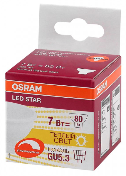 Лампа светодиодная LS MR16 D 80 110 7W/830 230В GU5.3 диммир. OSRAM 4058075229006