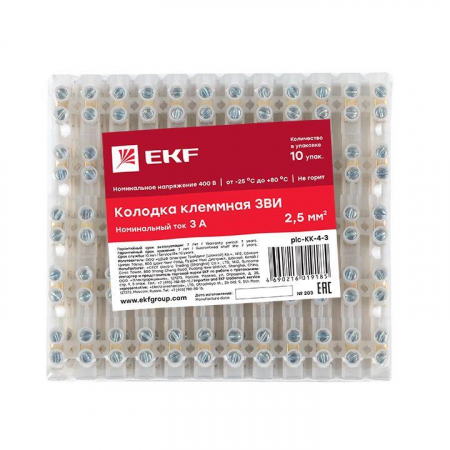 Колодка клеммная 4кв.мм 3А полиэтилен PROxima EKFplc-KK-4-3