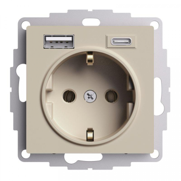 Розетка AtlasDesign 16А с 2-мя заряд. устройствами USB тип A+C 5В/2.4А/3.0А 2х5В/1.5А механизм песочн. SE ATN001232