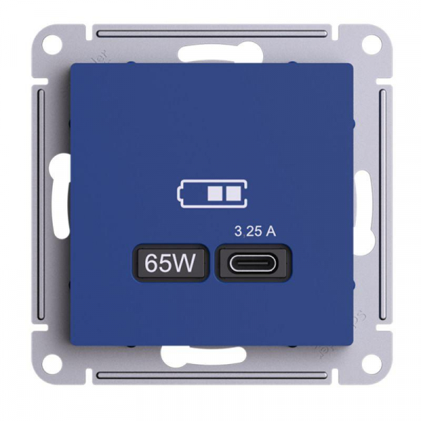 Розетка USB AtlasDesign тип C 65Вт высокоскор. ЗУ QC PD механизм аквамарин SE ATN001127