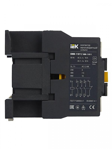 Контактор КМИ-11811 18А 230В/АС3 1НЗ IEK KKM11-018-230-01