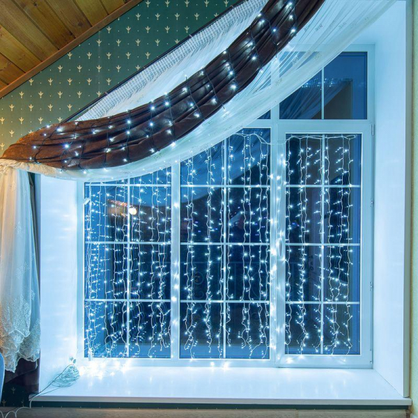 Гирлянда светодиодная "Твинкл Лайт" 15м 120LED бел. 6.9Вт 220-240В IP20 с контроллером 8 режимов провод ПВХ темн. зел. Neon-Night 303-055
